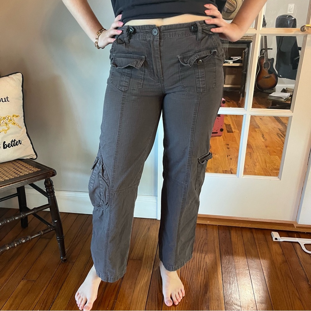 charcoal gray brandy melville kim adjustable waist cargo straight leg pants